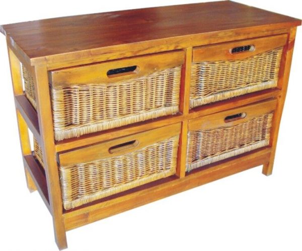 VI Brazil Solid Mango Wood Frame 4 Drawers Wide Cabinet American Heritage Finish