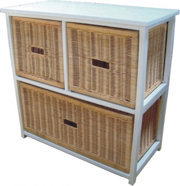 VI Manley Solid Mango Wood Frame 3 Drawers Cabinet White Painted Finish