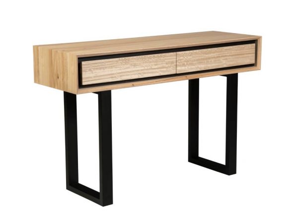 VI OHIO Two Drawer Console Table in Messmate Timer and Metal Base