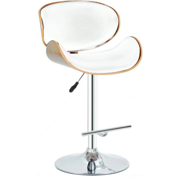 VI Monaco Bar Chair Chrome And Walnut White PU